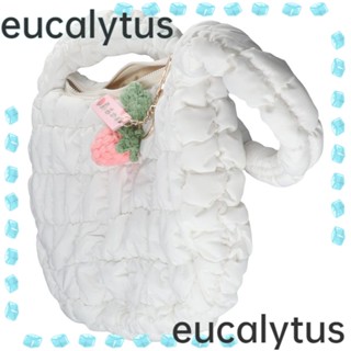 Eucalytus1 กระเป๋าสะพายไหล่ ผ้าฝ้าย ลายสก๊อต สีพื้น สไตล์เกาหลี สําหรับผู้หญิง