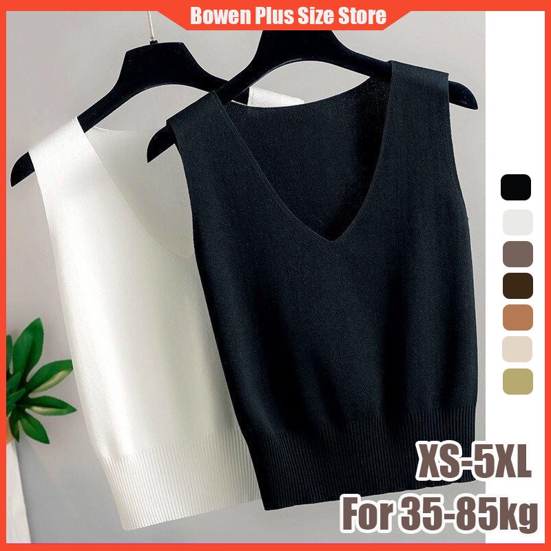 Bowen XS-5XL สําหรับ 35-95kgPlus ขนาดผ้าไหมน้ําแข็ง V คอผู้หญิงเสื้อกั๊กผู้หญิงสวมใส่ด้านนอกฤดูร้อนเ