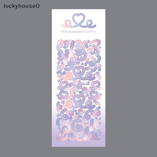 Luckyhouse0^^ สติกเกอร์ริบบิ้นเลเซอร์ ไล่โทนสี รูปหัวใจ สไตล์เกาหลี สําหรับตกแต่งสมุดภาพ เครื่องเขียน DIY