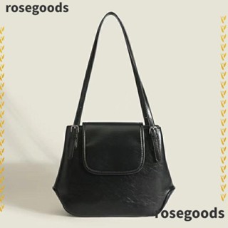 Rosegoods1 กระเป๋าสะพายไหล่ กระเป๋าถือ หนัง Pu เคลือบแว็กซ์น้ํามัน ความจุสูง สีดํา สีน้ําตาล สําหรับสตรี