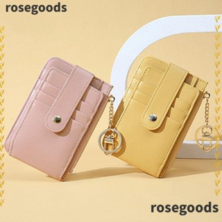 Rosegoods1 กระเป๋าสตางค์ ใบสั้น หนัง PU ใส่บัตรเครดิตได้ ขนาดเล็ก พร้อมพวงกุญแจ บาง แฟชั่นสําหรับผู้หญิง