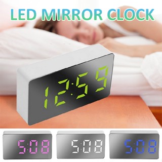 New Digital Electronic Mirror Alarm Clock LED Night Light Bedside Wall Dual USB