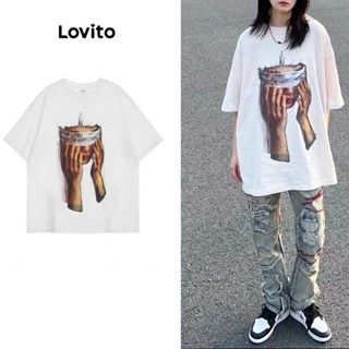 Lovito เสื้อยืดลําลอง ขนาดใหญ่ พิมพ์ลายฟิกเกอร์ สําหรับผู้หญิง LNE18045 (สีขาว)