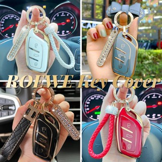 เคสกุญแจรถยนต์ Tpu ขอบทอง 3 ปุ่ม พร้อมพวงกุญแจ สําหรับ MG ZS EV MG6 EZS HS EHS 2019 2020 Roewe RX5 I6 I5 RX3 RX8 ERX5