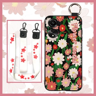 Lanyard Wrist Strap Phone Case For OPPO A78 4G Fashion Design Silicone Durable Waterproof Shockproof Phone Holder Oil Painting