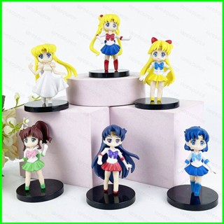 Sqt โมเดลฟิกเกอร์ Sailor Moon Tsukino Usagi Ami Rei Makoto Minako ของเล่น ของขวัญ สําหรับเด็ก 6 ชิ้น