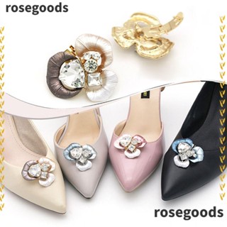 Rosegoods1 คลิปหัวเข็มขัด รูปดอกไม้ ประดับเพชรเทียม สําหรับหนีบรองเท้าส้นสูง