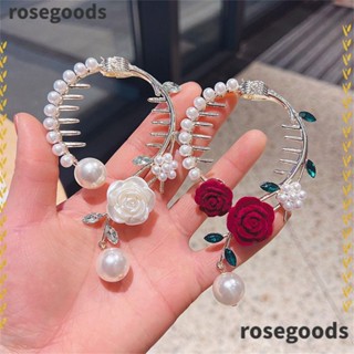 Rosegoods1 กิ๊บติดผมโลหะ รูปดอกกุหลาบ ประดับเพชรเทียม