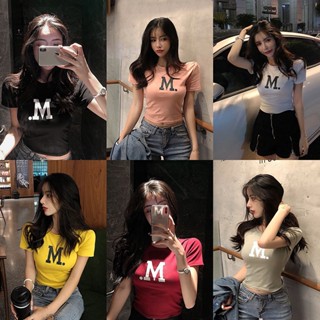 Spot second hair #2023 Summer new high waist short navel top sexy tight bottoming short-sleeved T-shirt womens trendy ins8.cc