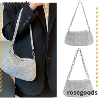 Rosegoods1 กระเป๋าสะพายไหล่ กระเป๋าคลัทช์ ประดับคริสตัล แวววาว แฟชั่นสําหรับสตรี