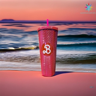 Bling Pink Studded Tumbler แก้วน้ําพกพา พร้อมฝาปิด และหลอดดูด