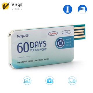 [Virgil.th] เครื่องบันทึกอุณหภูมิ USB แบบพกพา 60 วัน รายงาน PDF แบบใช้แล้วทิ้ง