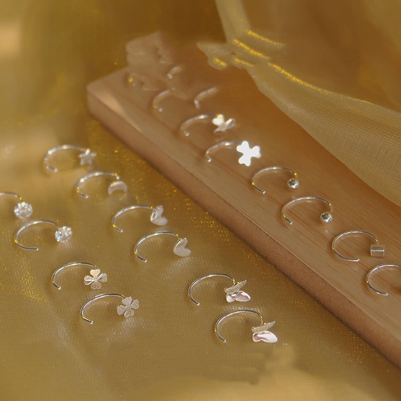1 คู่เงินเจาะต่างหูชุดดอกไม้น่ารัก Earings สําหรับผู้หญิง Clover Hook ต่างหูเงิน hypoallergenic ต่างหูสําหรับทารกเครื่องประดับชุด