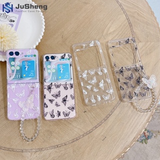 Jusheng เคสโทรศัพท์มือถือแฟชั่น ลายผีเสื้อ สีดํา สีขาว สําหรับ Samsung Z Flip5