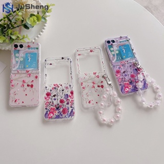 Jusheng เคสโทรศัพท์มือถือ ลายดอกไม้ สีม่วง แฟชั่น สําหรับ Samsung Z Flip5