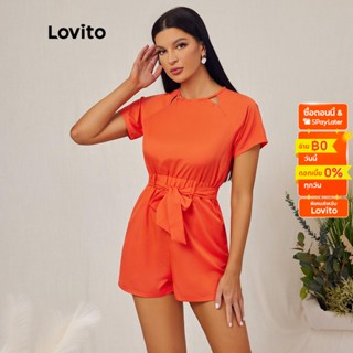 Lovito ชุดจั๊มสูท รอมเปอร์ มีโบว์หน้า แต่งเข็มขัด แบบเรียบ สไตล์ลำลอง L18E024 (สีส้ม)