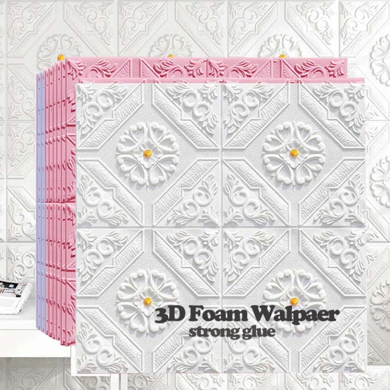 สติกเกอร์วอลเปเปอร์โฟม แผ่นติดผนังห้อง บัวติดผนัง วอลเปเปอร์ติดผนัง 3D วอลเปเปอร์ ติด ผนังห้องนอน วิ
