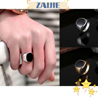Zaijie24 ขนาด 8-12 แหวนผู้ชาย ขายดี สีเงิน สีทอง เครื่องประดับขัดเงา