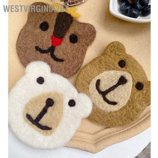 Westvirginia267 Bear Wool Felt Coaster ที่รองแก้วเครื่องดื่มน่ารักหุ้มฉนวนกันลื่นสำหรับกาแฟ