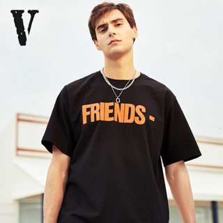 [S-5XL] Vlone เสื้อยืด คอวี ทรงหลวม สีส้ม แฟชั่นคู่รัก สําหรับผู้ชาย ผู้หญิง