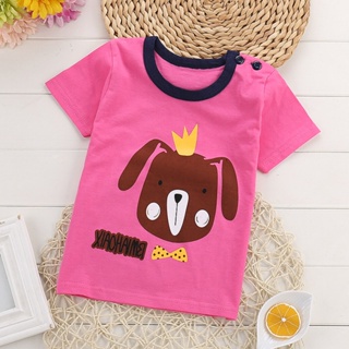 เสื้อยืดเด็กเล็ก สีชมพูลายสุนัข มีกระดุมข้างคอ Size 0-1y/1-2y/2-3y