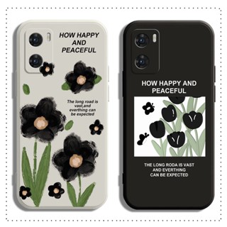 เคส OPPO A16 A78 A77 A76 A96 A74 A57 A77S A98 A54 A17 A17K A16K A16E โทรศัพท์มือถือแบบนิ่ม ลายดอกไม้ สีดํา สีขาว สําหรับ