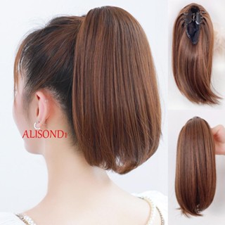 Alisond1 สั้น ตรง หางม้า เรียบ สีดํา ทุกการแข่งขัน ผู้หญิง ปุย เครื่องประดับผม มองไม่เห็น ปลอม ทนความร้อน ไฟเบอร์ หางม้า แฮร์พีช