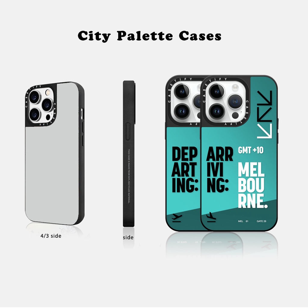 Casetify X City Palette MELBOURNE เคสโทรศัพท์มือถือแบบแข็ง ลายโลโก้แกะสลักด้านข้าง สีดํา สีเงิน สําหรับ Apple IPhone 12 13 14 Pro Max