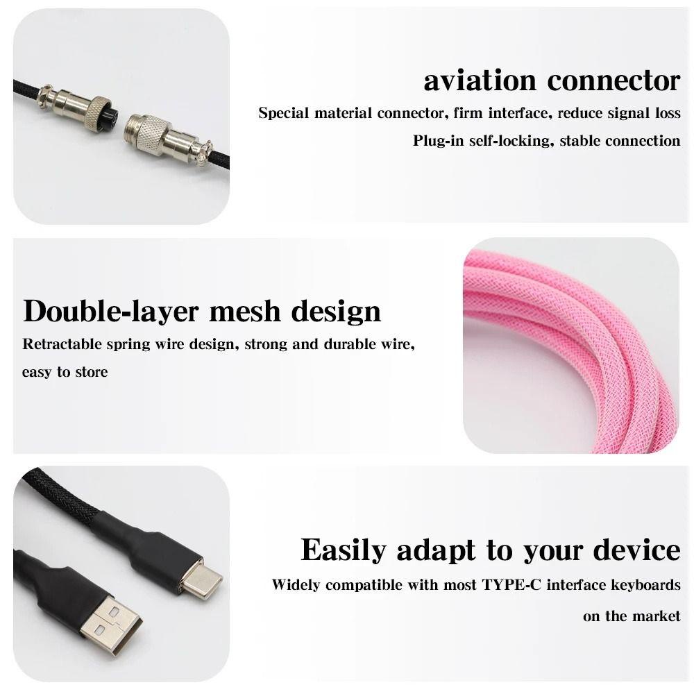 Chichytu14w คีย์บอร์ดม้วนสายคอมพิวเตอร์เดสก์ท็อปด้ายถักพอร์ต Usb 3 เมตร Type C สาย Usb