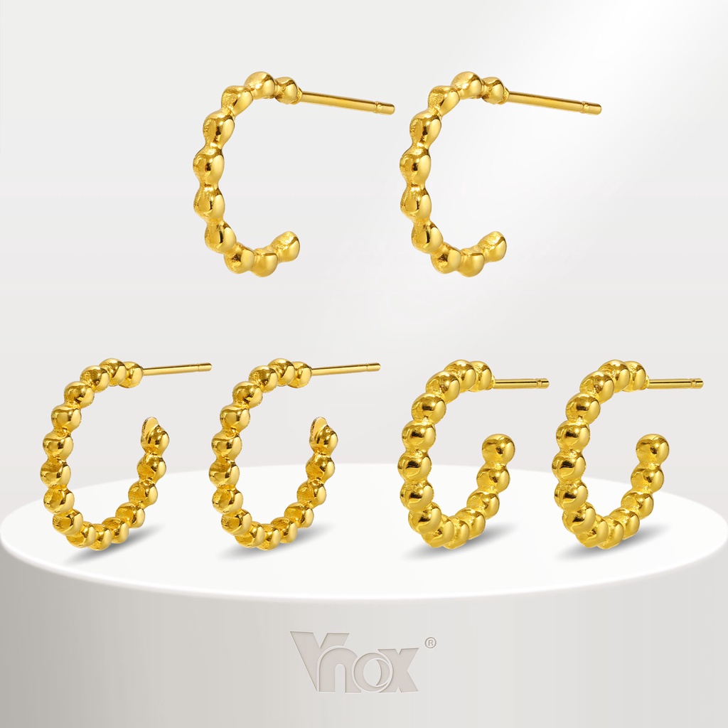 Vnox ต่างหูห่วง สเตนเลส ชุบทอง 14K รูปตัว C ขนาดเล็ก 13 มม. 15 มม. 18 มม.