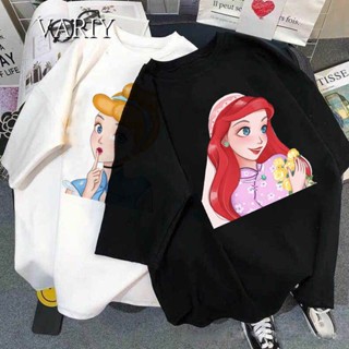 เสื้อยืดแขนสั้นAriel กราฟิกพิมพ์ผู้หญิง Little Mermaid เสื้อยืดลำลองในฤดูร้อนแบบแฟชั่นแขนสั้น Top Tees พิมพ์การ์ตูน Disn