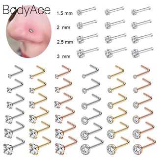 Bodyace จิวเจาะจมูก สเตนเลส คริสตัล เพทาย รูปตัว S 1.5 2 2.5 3 มม. 20 กรัม 10 ชิ้น