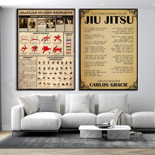 โปสเตอร์ไร้กรอบ 12 Jiu-Jitsu Commandments BJJ Knowledge เพื่อการศึกษา สําหรับตกแต่งบ้าน