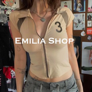 EMILIA SHOP เสื้อยืด เสื้อครอป เสื้อผ้าแฟชั่นผู้หญิง สไตล์เกาหลี 2023 ใหม่ A20K0LB 0411