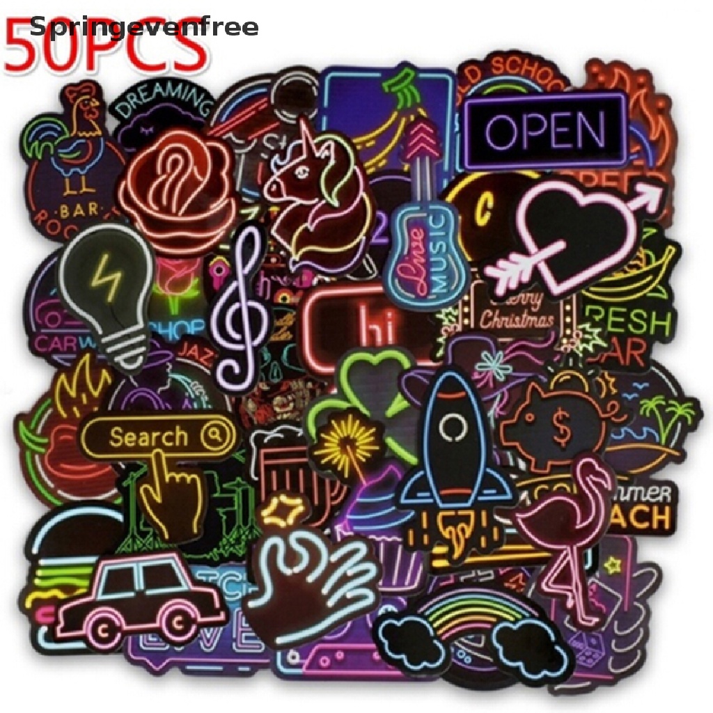 Spef 50 ชิ้น สไตล์นีออน น่ารัก สําหรับกระเป๋าเดินทาง แล็ปท็อป กีตาร์ สุดเท่ doodle Fe