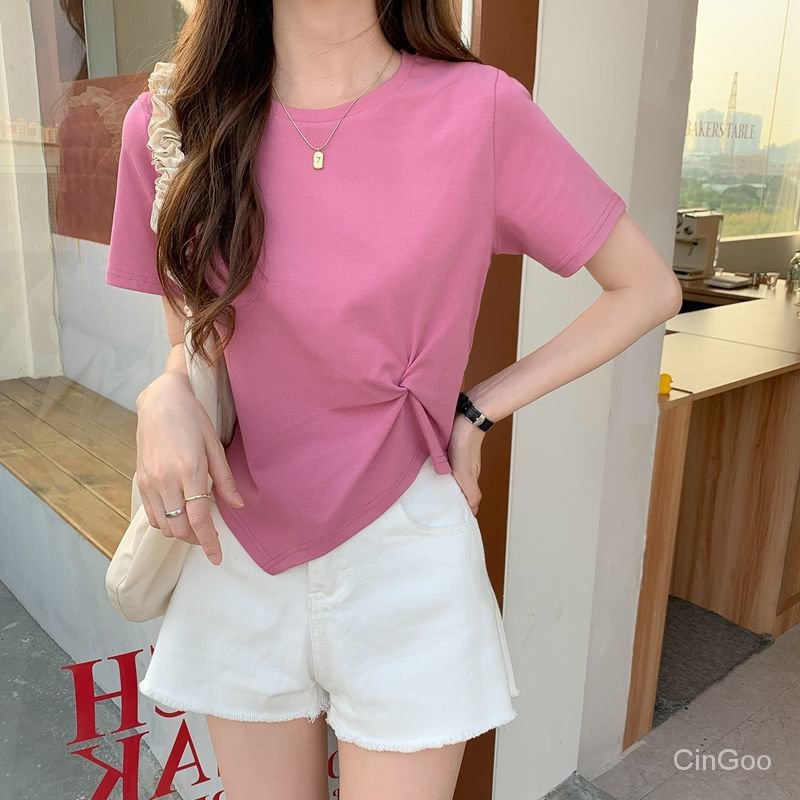 CinGoo พร้อมส่ง Y2K เสื้อยืดแขนสั้น เอวสูง รูปที่ 5