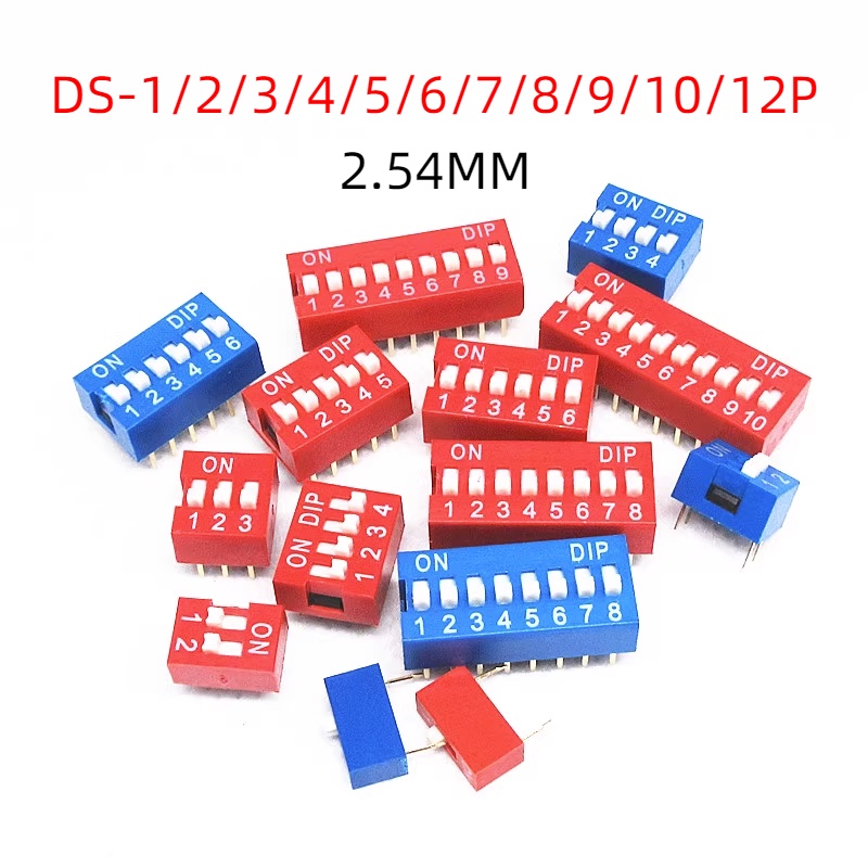 สีแดง 2.54 มม. DIP Switch DS-1/2/3/4/5/6/7/8/9/10/12P 1-12 บิต DIP ตรงปลั๊กเท้าแบน