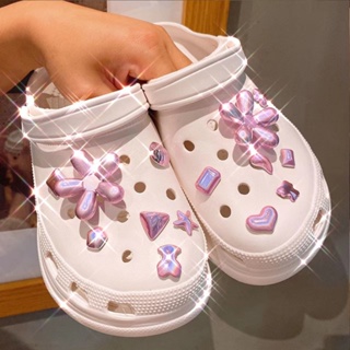 Jibbitz อุปกรณ์เสริมหัวเข็มขัดรองเท้า crocs ลายดอกไม้ หมีสีม่วง DIY