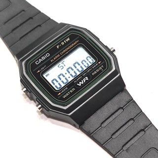 Casio นาฬิกาข้อมือดิจิทัล ทรงสี่เหลี่ยม F-91W พร้อมสายเรซิน คุณภาพสูง และนาฬิกาจับเวลาแบ็คไลท์ สําหรับผู้ชาย