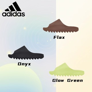 [ของแท้100% ]ADIDAS ORIGINALS Yeezy Slide Flax Onyx Glow Green สไตล์คลาสสิก