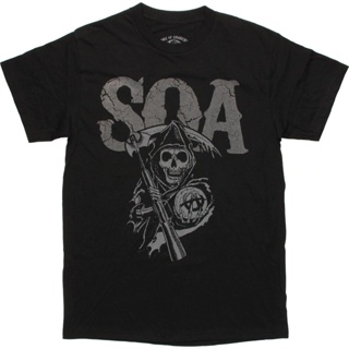 【💘💘】prettyGOODGILDAN เสื้อยืดลายกราฟฟิก Sons Of Anarchy Cracked Soa สีดํา Y4zO