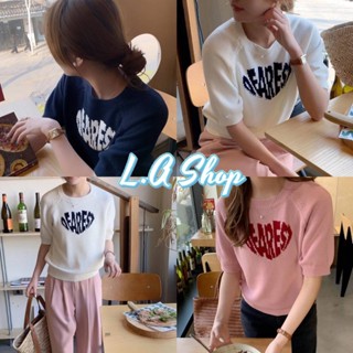 L.A Shop พร้อมส่ง เสื้อไหมพรมแขนสั้น คอกลมผ้านิ่มอักษรรูปหัวใจ "21019" -C