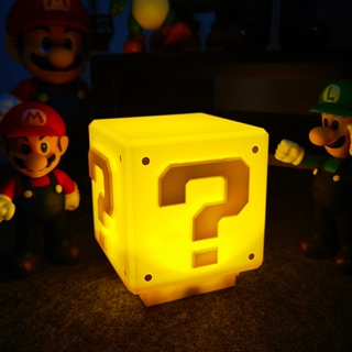 โคมไฟตั้งโต๊ะ LED รูปซูเปอร์มาริโอ้ Super Mario Bros วิดีโอเกมมาริโอ LED เครื่องหมายคำถามทำให้เกิดเสียงชาร์จไฟกลางคืนโคมไฟตั้งโต๊ะอิฐสี่เหลี่ยมโคมไฟข้างเตียง