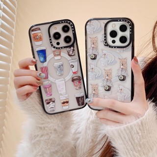 Casetify เคสโทรศัพท์มือถือ แม่เหล็กไร้สาย กันกระแทก ลายถ้วยกาแฟ แมว สําหรับ IPhone 11 12 12PM 13Pro 14 B0324