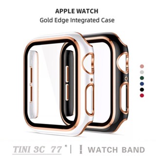 เคสฟิล์มนิรภัย ขอบทอง กันตก สําหรับ iWatch Series 8 7 6 5 SE 4 3 2 S8 One Piece 41 มม. 45 มม. 40 มม. 44 มม.