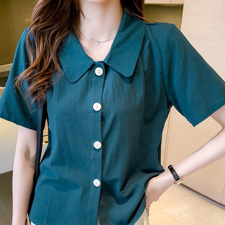 จัดส่งจากประเทศไทย เสื้อเชิ้ต คอกลม แขนสั้น เสื้อเชิ้ตสีทึบ เสื้อผ้า ...