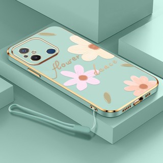 เคสมือถือ แบบนิ่ม ลายดอกไม้ พร้อมสายคล้อง สําหรับ Xiaomi POCO C55 Redmi 12C Redmi 11A Redmi 11 Prime 4G