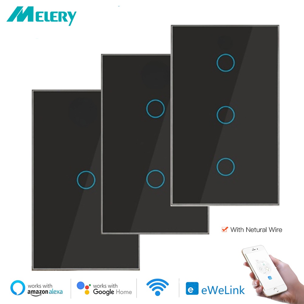 Melery EWelink แผงสวิตช์ไฟอัจฉริยะ Wifi บลูทูธ เซนเซอร์สัมผัส แผงกระจก รีโมตคอนโทรลด้วยเสียง Alexa Dot Google Home App
