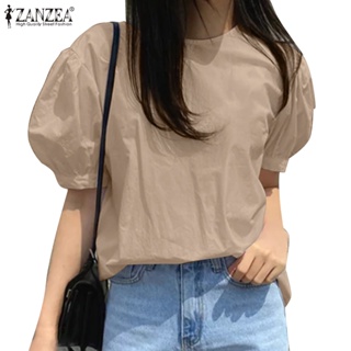 Zanzea เสื้อเบลาส์ คอกลม แขนสั้น สีพื้น สไตล์เกาหลี สําหรับผู้หญิง