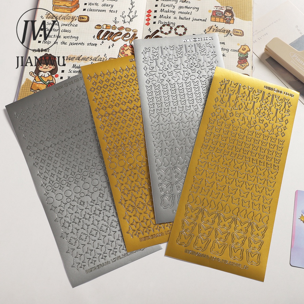Jianwu สติกเกอร์ PVC สีบรอนซ์ สําหรับตกแต่งสมุดภาพ เครื่องเขียน DIY 2 แพ็ก ต่อชุด